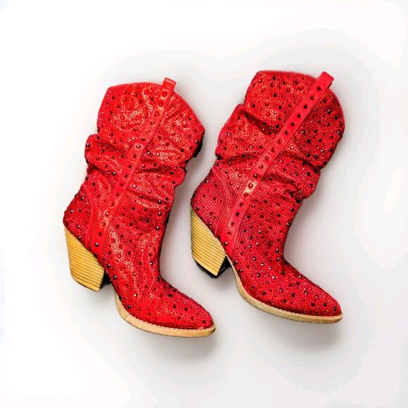 Forever Link Shoes - Bling Rhinestone Cowboy Cowgirl Western Mid Calf Slouch Boots 8.5 Holiday